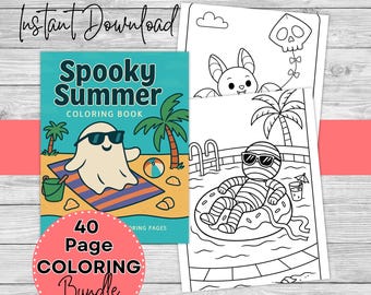 Libro para colorear de verano espeluznante de 40 páginas con descarga digital