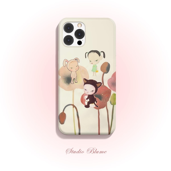 Yoshimoto Nara Flower Magnetic Case for iPhone 11–17 Series Art Girl Y2K