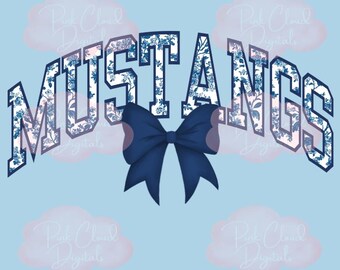 Mustangs, Toile francés azul, Lazo, PNG, Espíritu escolar, Mascota, Archivo digital, Sublimación, DTF