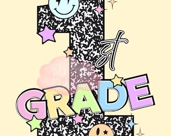 First Grade, 1st Grade, Composition Book, PNG, Retro, School Spirit, Grade Level, Digital File, Sublimation, DTF