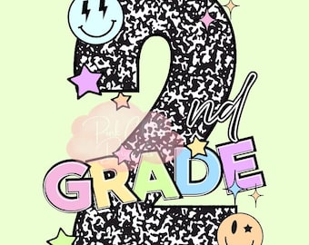 Second Grade, 2nd Grade, Composition Book, PNG, Retro, School Spirit, Grade Level, Digital File, Sublimation, DTF