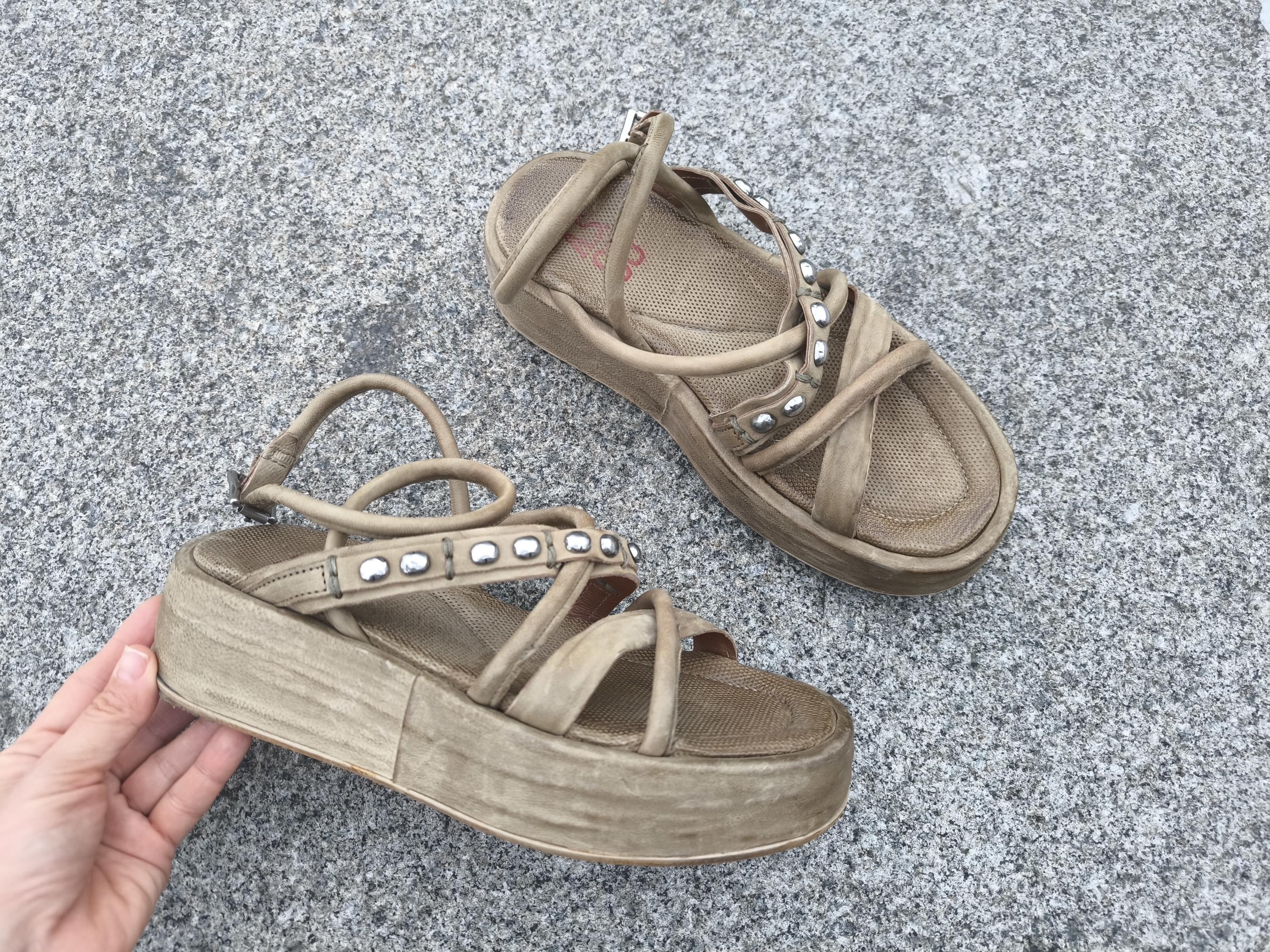 A.S. 98 Airstep Taupe Brown Leather Strappy Platform Sandals 