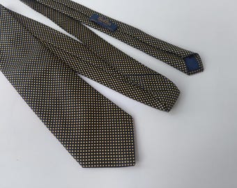 SULKA navy blue yellow silk neck tie geometric print