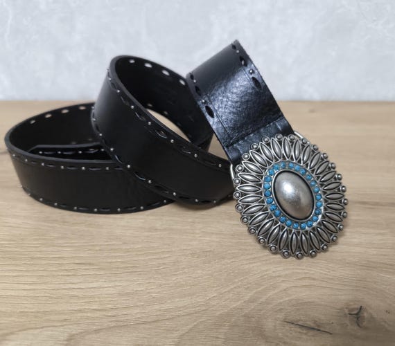 FOSSIL Y2K Black Leather Minimal Women Belt Silver Tone  display picture 1