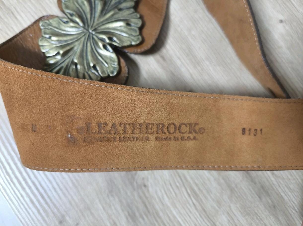 VTG LEATHEROCK USA Leaf Tan Brown Leather Waist Belt Medium  display picture 2