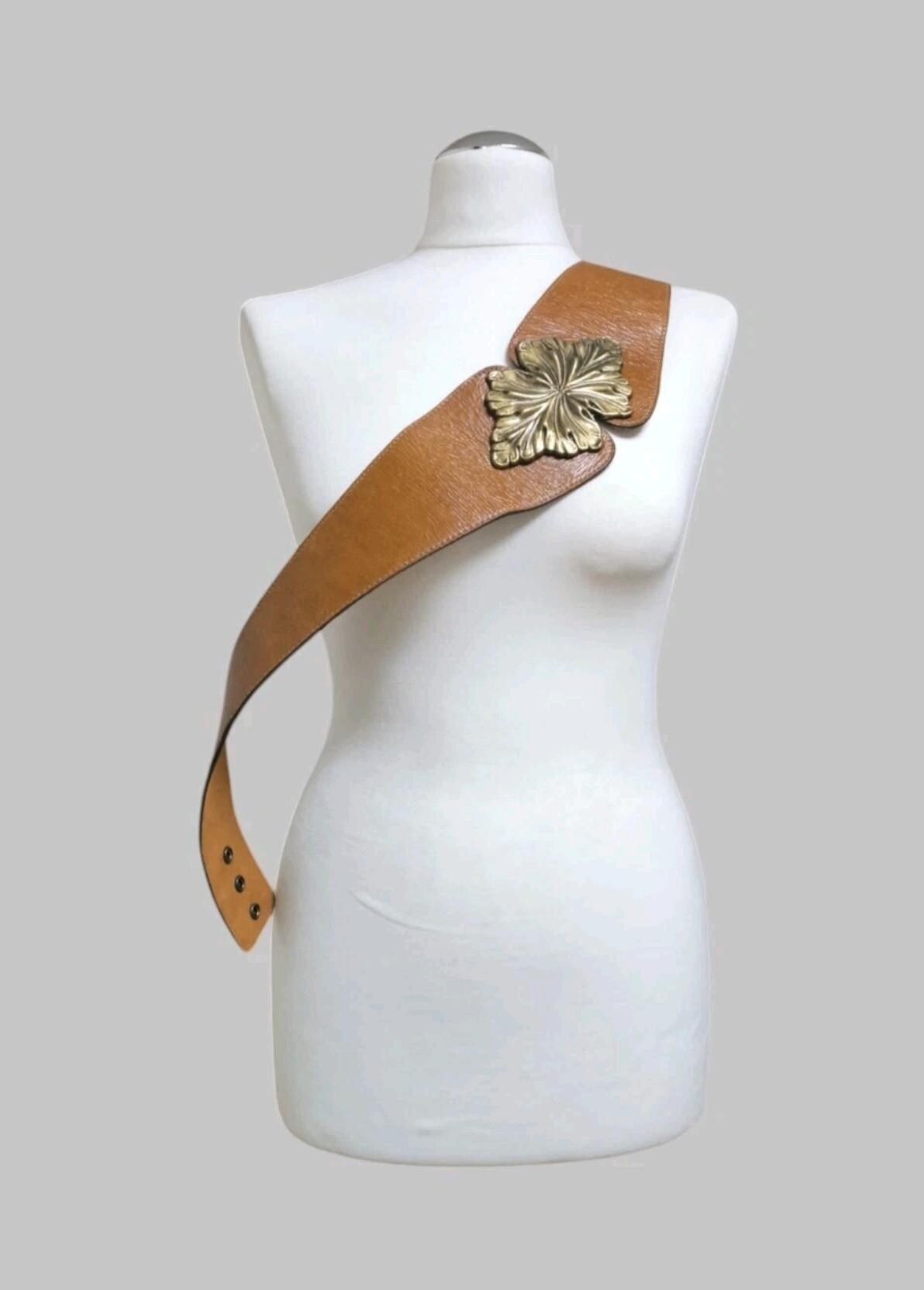 VTG LEATHEROCK USA Leaf Tan Brown Leather Waist Belt Medium  display picture 1