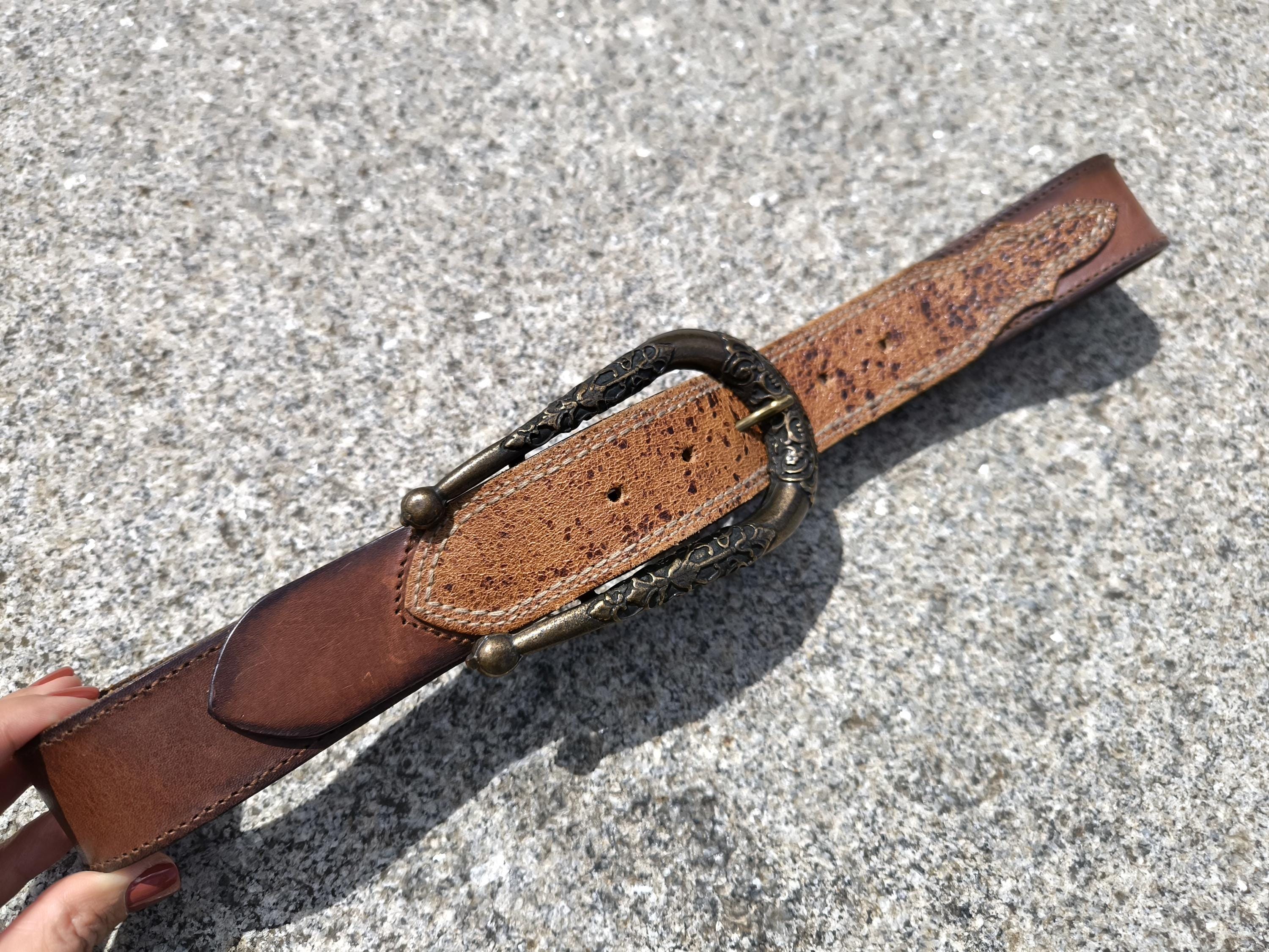 TOPFER Brown Thick Leather Belt Women Massive Buckle 70-82  display picture 2