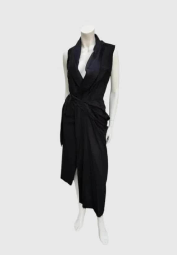 Rick Owens, Vintage RICK OWENS Black silk maxi wrap dress asymmetrical US 6 (Uk 8)