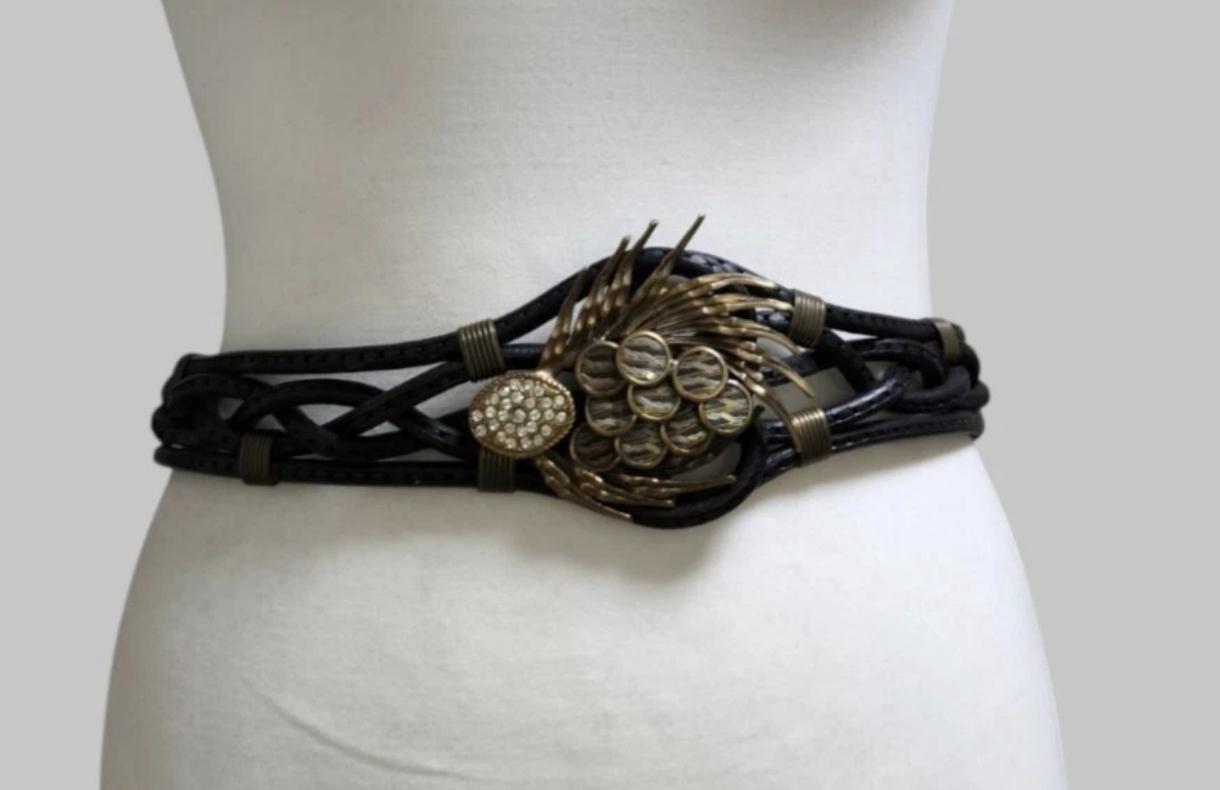 1970s Sultanija Florence Black Leather Wide Waist Belt Art  display picture 2