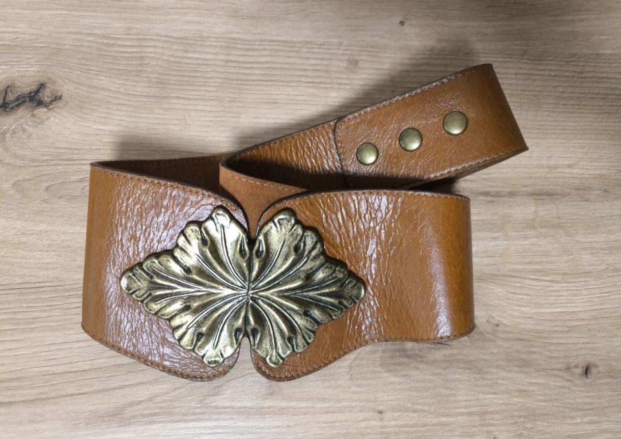 VTG LEATHEROCK USA Leaf Tan Brown Leather Waist Belt Medium  display picture 3