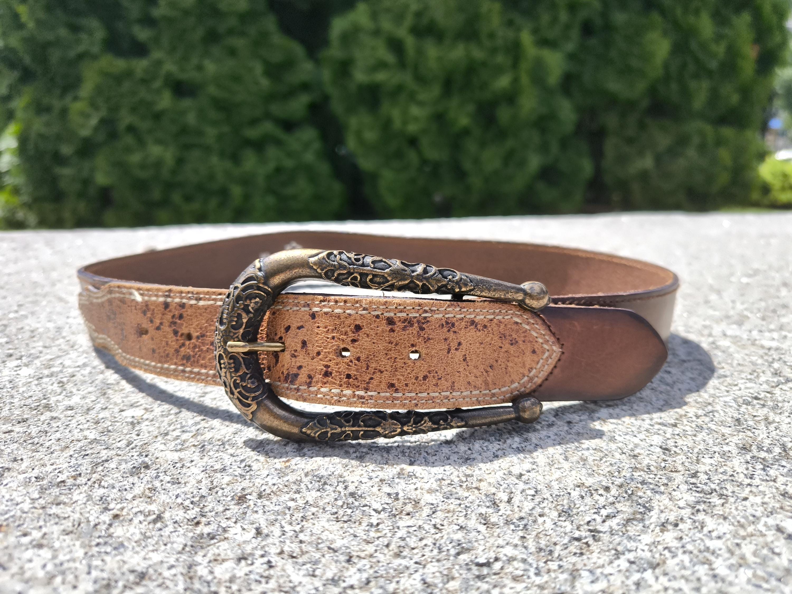 Töpfer Bavaria Women’s Dark Brown Belt with Leather Loop Closure Buckle - New! TOPFER Brown Thick Leather Belt Women Massive Buckle 70-82  main image 3