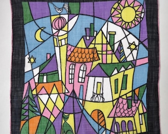 Pañuelo de algodón multicolor vintage estilo cubismo vanguardista