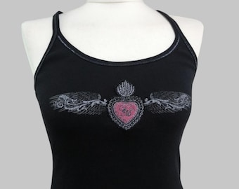 Y2K VIVE MARIA Black ribbed top with lace sheer back Large