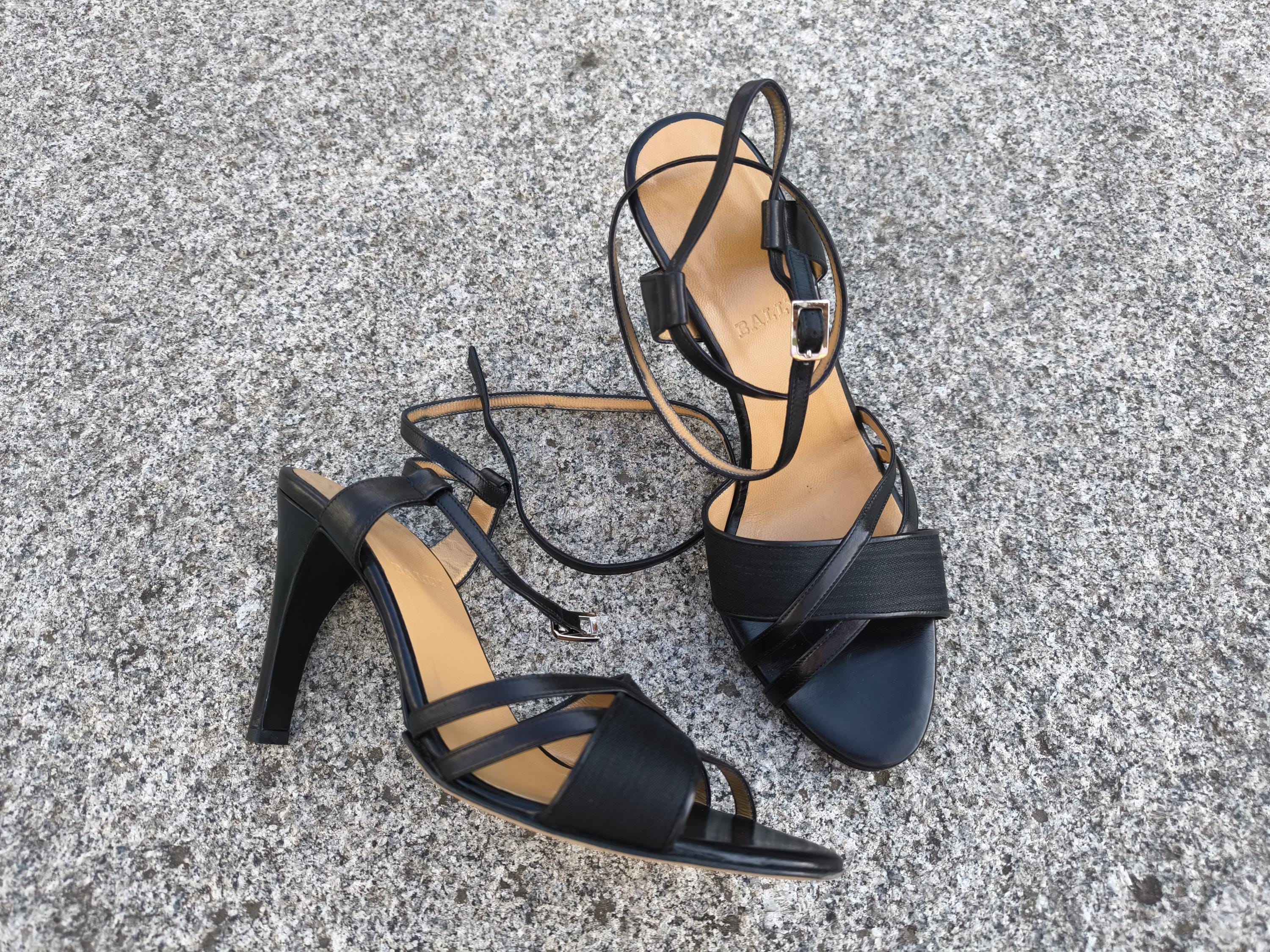 BALLY Black Canvas Leather Strappy Sandals Heels EUR 39 |US  display picture 1
