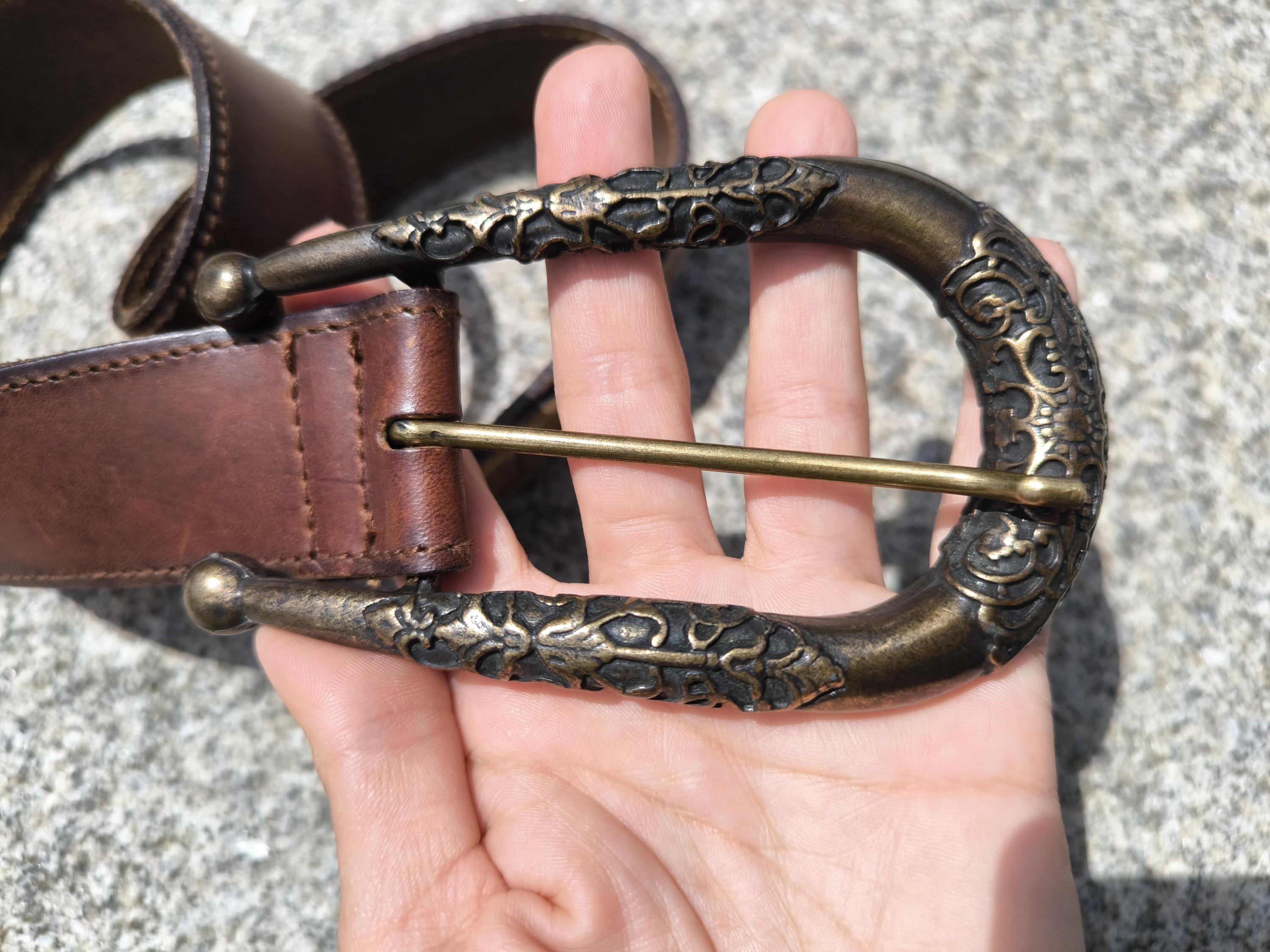 TOPFER Brown Thick Leather Belt Women Massive Buckle 70-82 