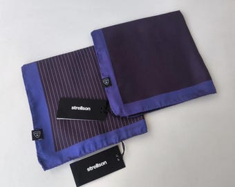 Strellson LOT 2 blue purple thick silk pocket square MINT