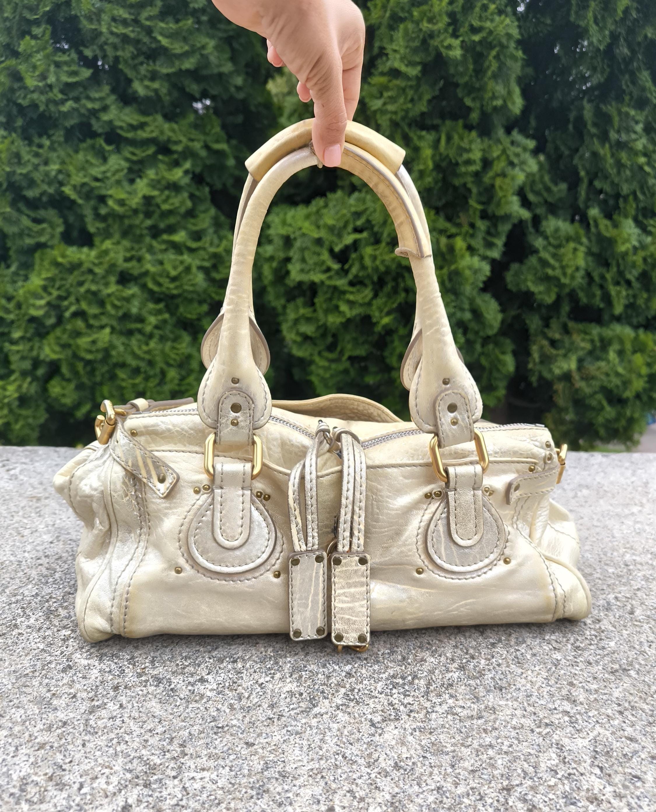 Y2K Vintage Chloé Paddington Beige Metallic Leather Satchel USED DEFECTS REED
