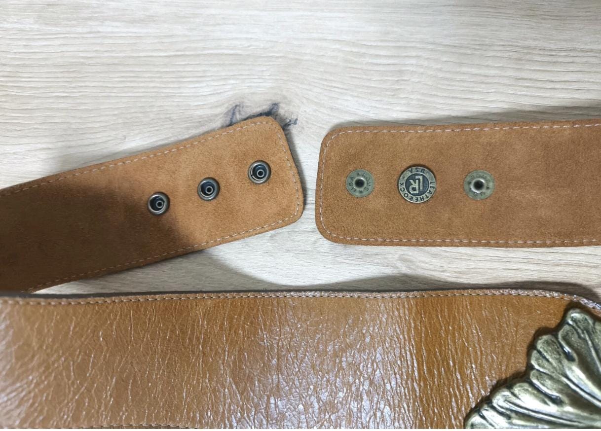 Vintage Genuine LEATHEROCK USA Leaf Tan Leather  Waist Belt Large LEATHEROCK High Waist Leather Belt - Walmart.com main image 4