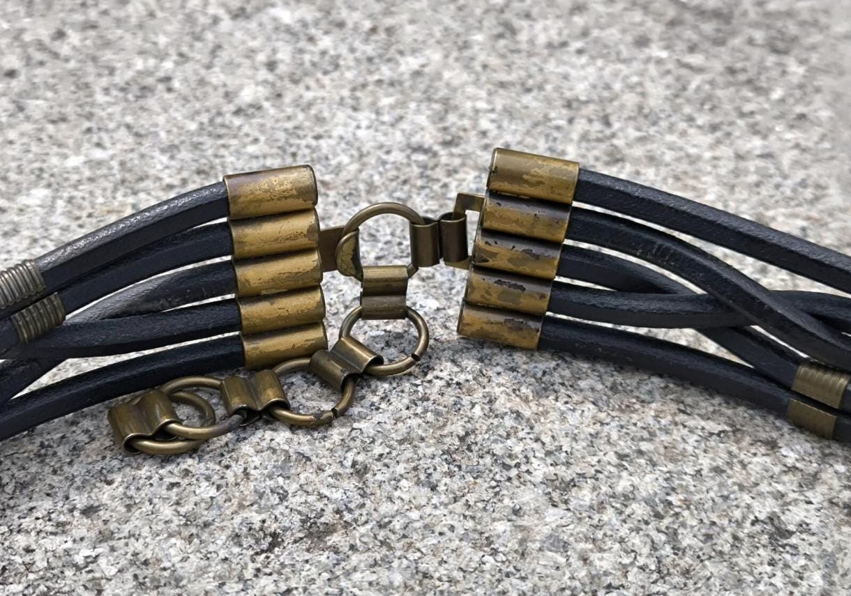 1970s Sultanija Florence Black Leather Wide Waist Belt Art  display picture 1