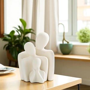 Ceramic Couple Sculpture Figurine, Abstract Family Statue Ornament, Modern Home Decor Art, Wedding Anniversary Valentine’s Day Gift