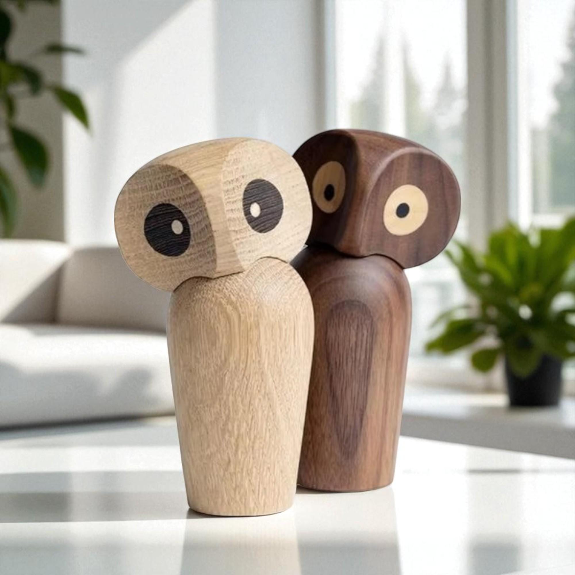 Wood Owl Figurine – Miniature Handmade Decoration for Desk or Shelf, Rustic Animal Ornament, C