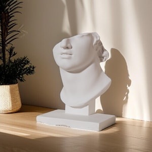 Greek Head Statue Bust Decor | Minimalist Aesthetic Sculpture | Broken Face Art | Modern Home Accent | Abstract Plaster Figure Gift For Him