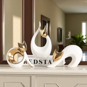 Ceramic Cat Figurine Nordic Modern Animal Sculpture for Living Room Office Decoration