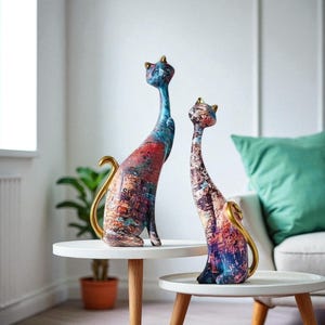Graffiti kat paar beeldjes – Kleurrijke hars kattenstandbeelden, romantische dierenornamenten voor slaapkamer of studeerkamer, cadeau voor kattenliefhebbers, herfstdecor