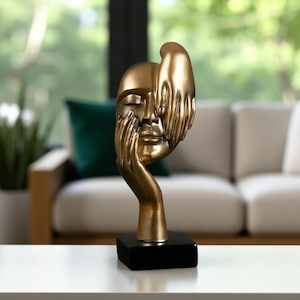 Nordic Abstract Face Sculpture – Resin Desktop Figurine Modern Light Luxury Art Statue, Minimalist Office Home Decor, Holiday Gift
