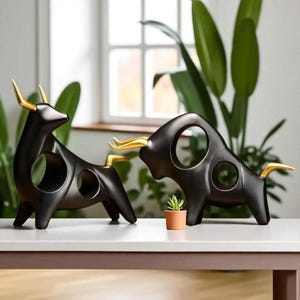 Abstract Bull Sculpture: Modern Ox Figurine, Home Decor Gift
