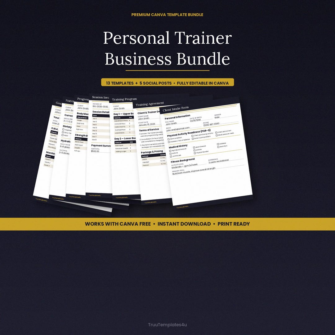 Personal Trainer Template Bundle Canva, PT Client Intake Form, Training ...