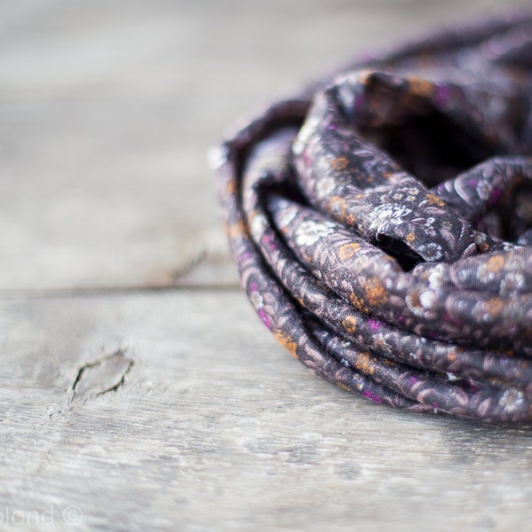 Versatile Scarf Cowl Loop Infinity Circle Liberty of London Floral Purple dark Chocolate