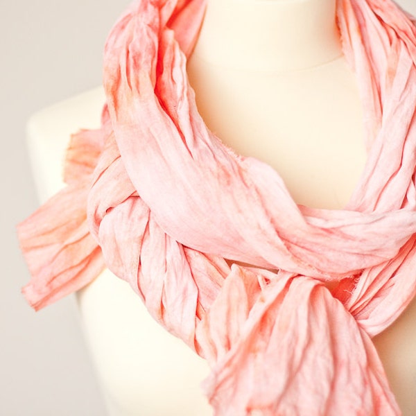 Long Scarf Hand dyed Coral Tangerine tango summer blossom coral pastel peach teamcamelot tbteam dtteam elitett