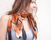 Red Fox Scarf Fiber Art Felt Animal Scarf Wool Woodland tribal orange neckwarmer