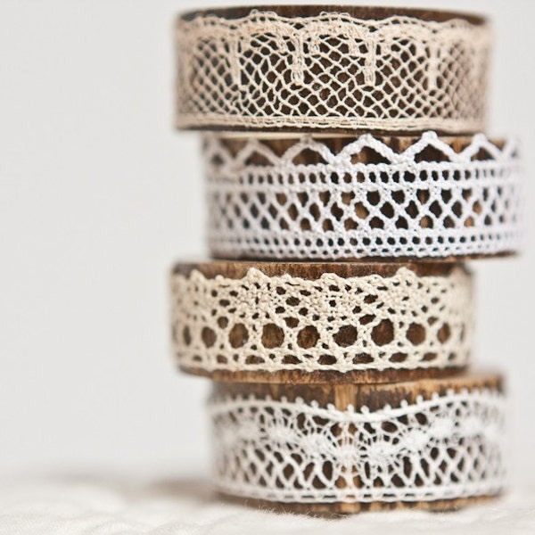 Napkin Rings Organic Bamboo Vintage French Lace Assorted Set of Four OOAK Handmade by frenchfelt on Etsy