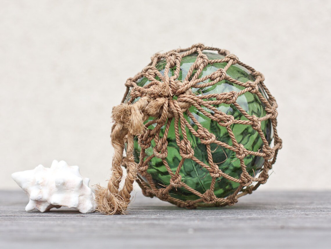 Antique French Glass Fishing Float Buoy Nautical Emerald Green Etsy