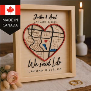 Cadre de carte personnalisé découpé au laser - Cadeau de mariage personnalisé pour couple, art de carte de localisation unique, anniversaire ou souvenir de fiançailles