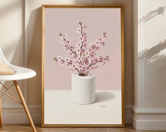 Cherry Blossom Toilet Paper Poster – Minimal Pink Bathroom Wall Art, Cute Floral Toilet Paper Roll Decor