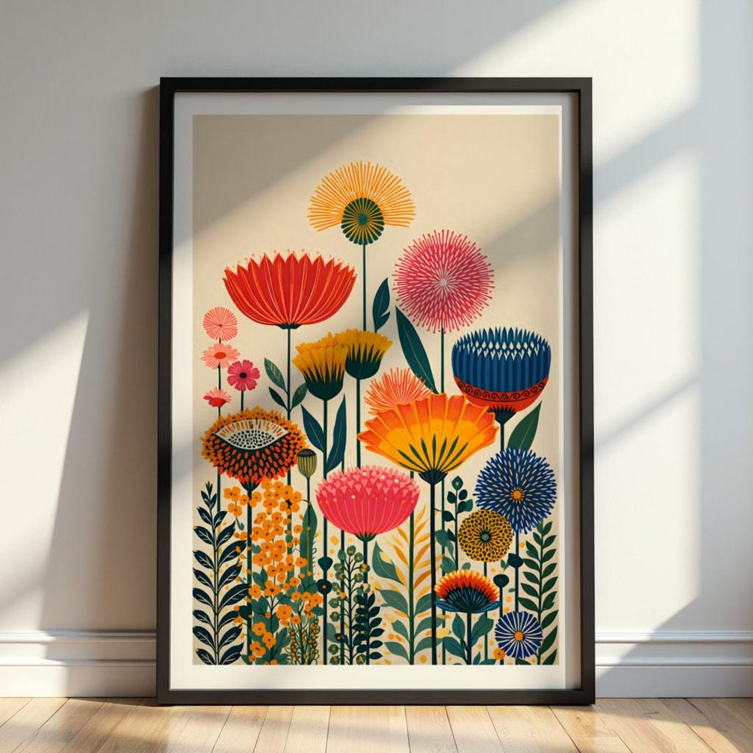 Modern Floral Art Print - Colorful Botanical Wall Art, Scandinavian ...