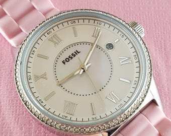 Fossil Watch with baby pink face and crystals Fossil Scarlette Silver and Pink Watch main image 3