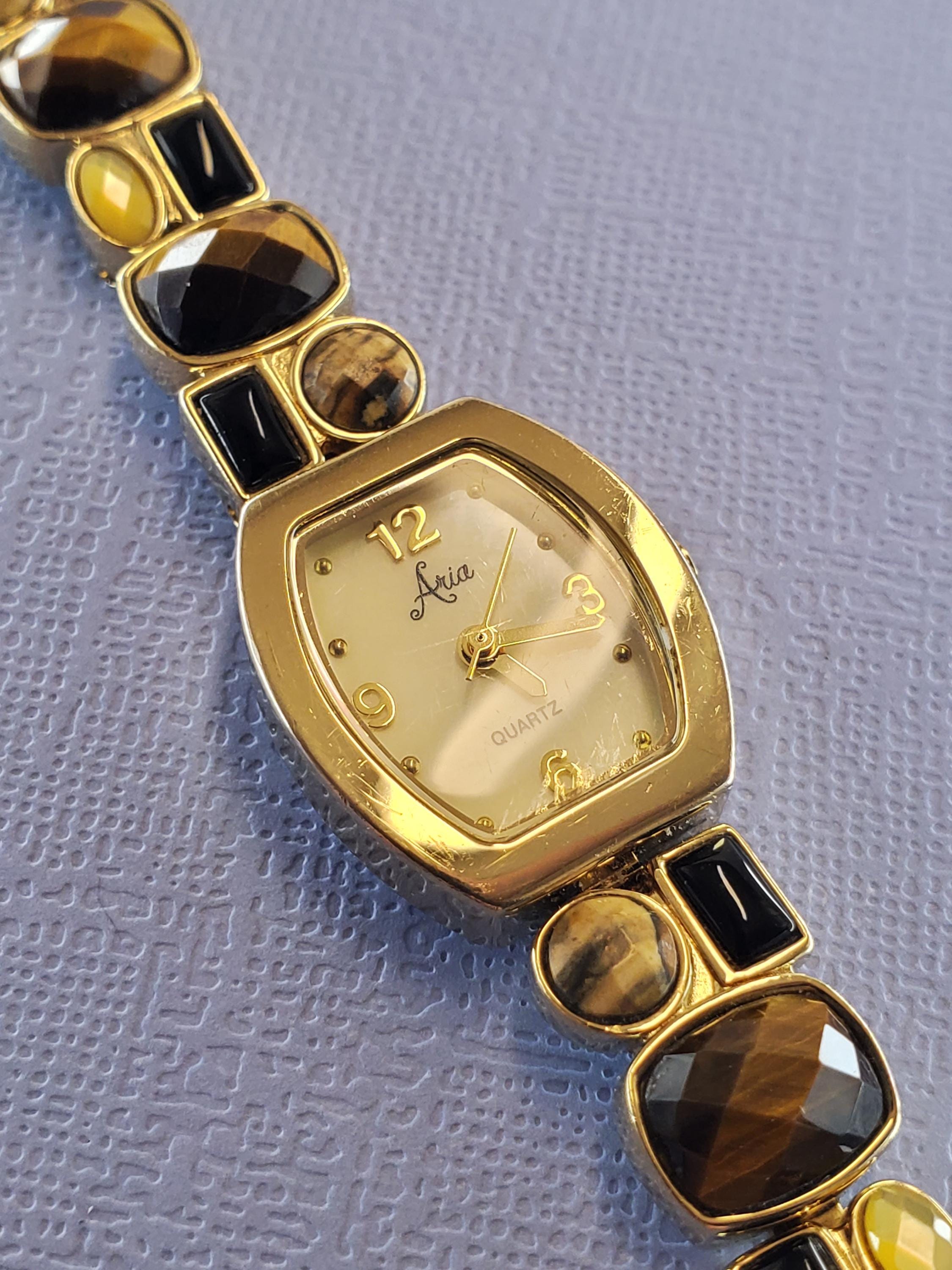 Vintage Aria Watch with various brown and neutral stones with gold tone Aria Watch - Etsy main image 3