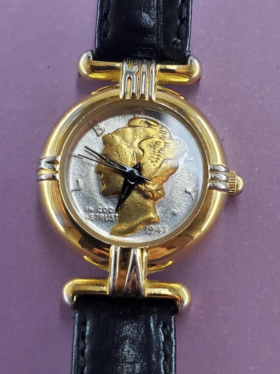 1945 Mercury Dime Coin Watch with gold band. Mercury Dime Watch - Etsy main image 4