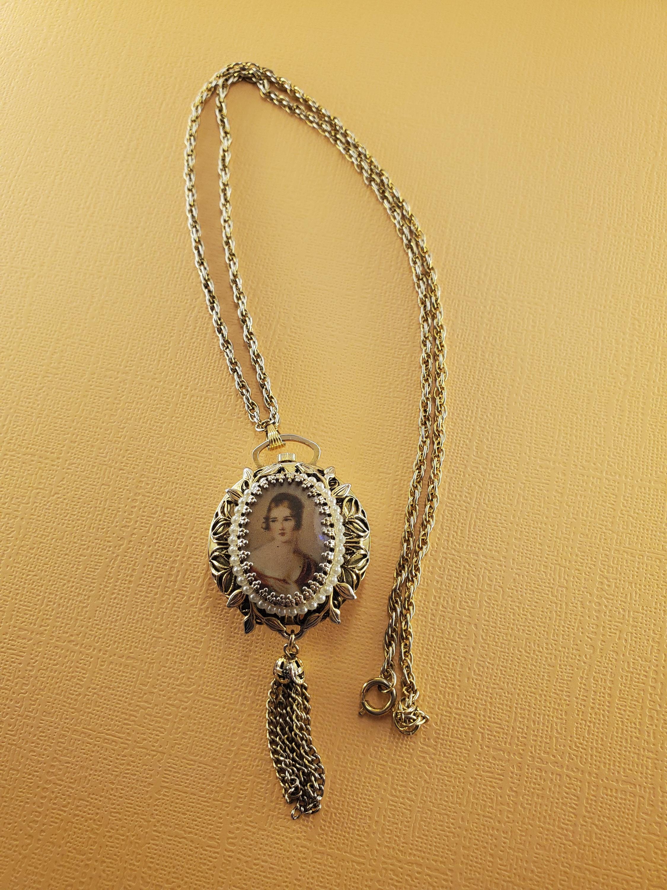 Vintage Elgin Pendant Necklace Watch Womens 34mm Gold Tone Manual Wind Chain Elgin Gold Filled Ladies Pendant Pocket Watch Necklace  main image 3