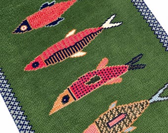 Koi Fish Rug Hand Knotted Oushak Turkish Style Animal Motif Green Wool Large Runner Rugs For Kitchen Hallway Stairs Entryway 2.6X7 2.6X8 Rug