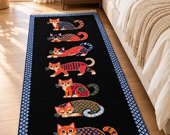 Hand Knotted Cat Rug Multi Animal Print Handmade Wool Large Runner Rugs For Bedroom Livingroom Entryway Nursery Kitchen Hallway Runner Rug