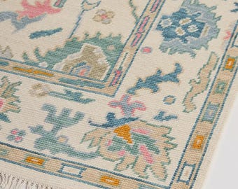 Antique Oushak Rug Hand knotted Floral Blue Wool Large Area Rugs For Bedroom Livingroom Nursery Kitchen Office 5X8 6X9 8X10 9X12 10X14 Rug