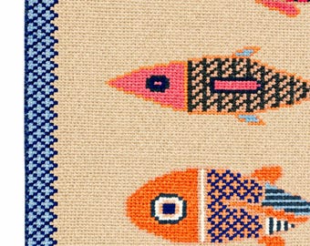Koi Fish Rug Hand Knotted Oushak Turkish Style Animal Motif Beige Wool Large Runner Rugs For Kitchen Hallway Stairs Entryway 2.6X7 2.6X8 Rug