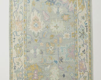 Hand Knotted Antique Oushak Rug Turkish Style Silver Wool Large Area Rugs For Bedroom Livingroom Kitchen Nursery 5X8 6X9 8X10 9X12 10X14 Rug