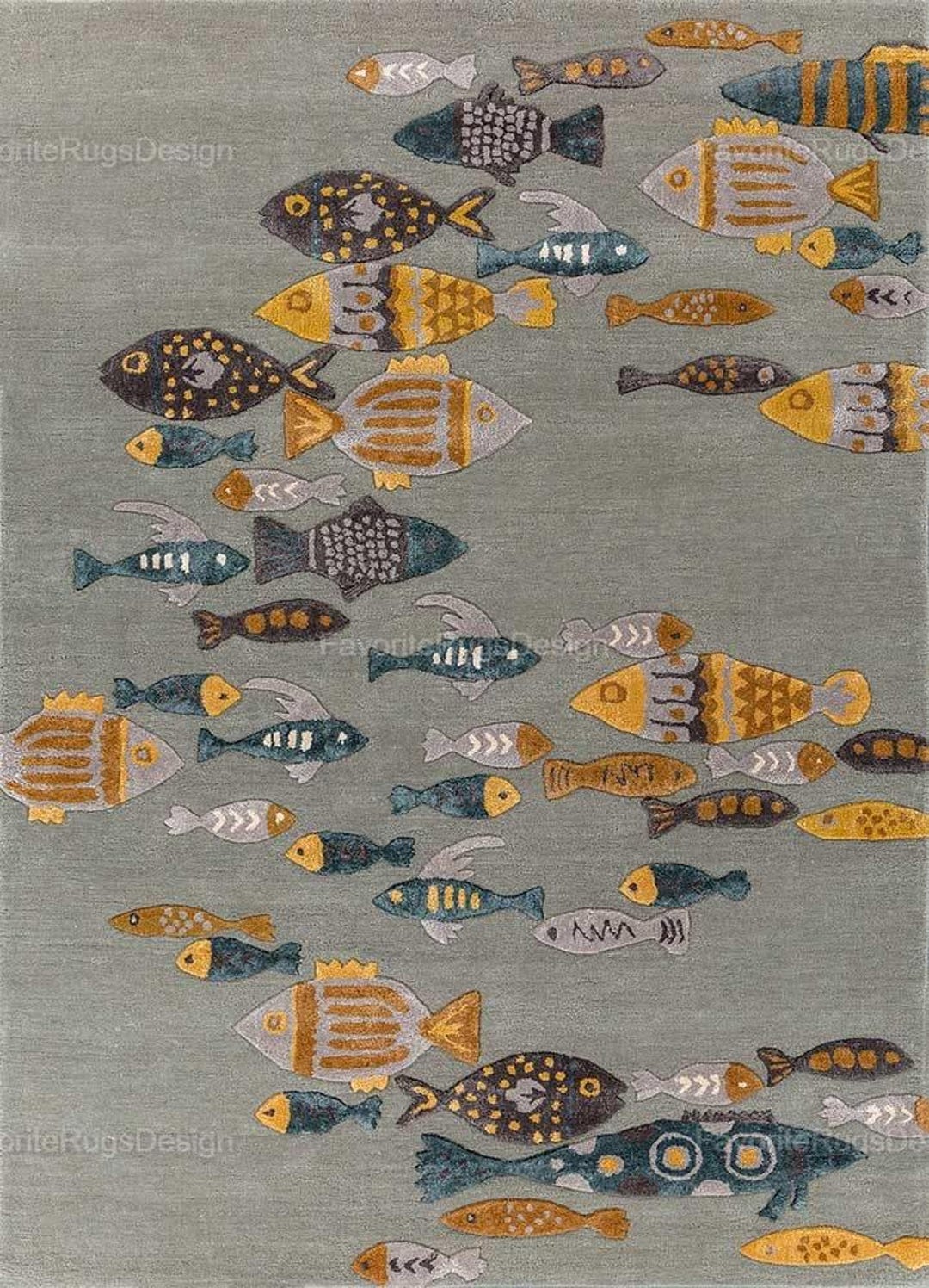 Hand Tufted Rug Colorful Koi Fish Rug Handmade Wool Large Area Rugs for ...
