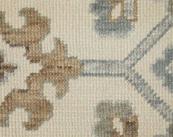 Modern Oushak Hand Knotted Rug, Ivory Blue Floral Area Rug, Traditional Oriental Rug, Neutral Living Room Bedroom Decor
